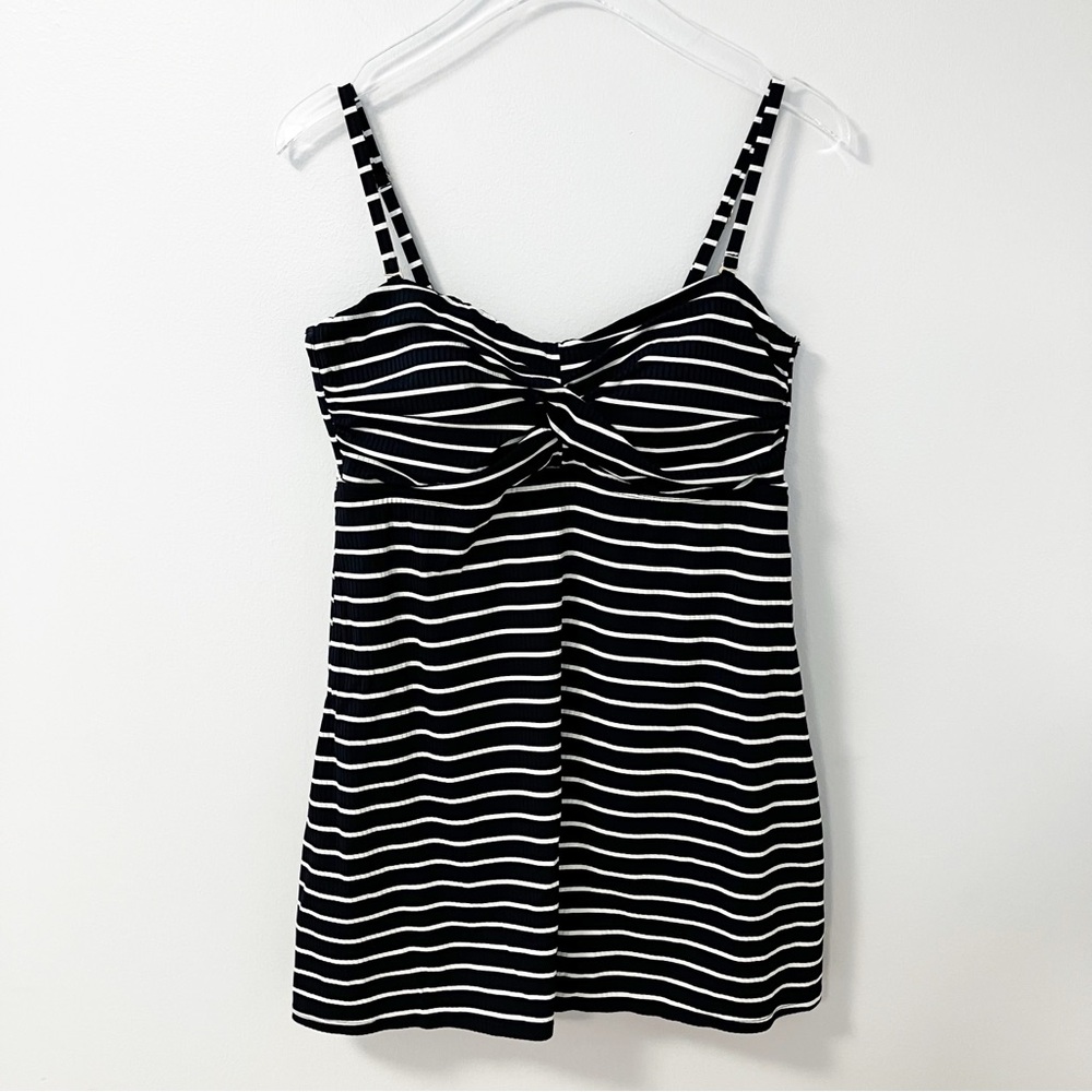 Lands End | Black White Striped Bandeau Swim Dress L Pinup Summer Vacation